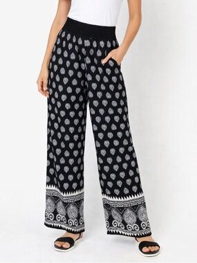 a'gaci Black and White Track Pants with Paisley Print
